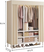 Portable Closet,Garment Rack,Heavy Duty Clothes Rack with Cover,Wardrobe Closet with 2 Hanging Rods, 6 Storage Shelves,43.3" L x 17.7" W x 67.7" H,Pale Yellow