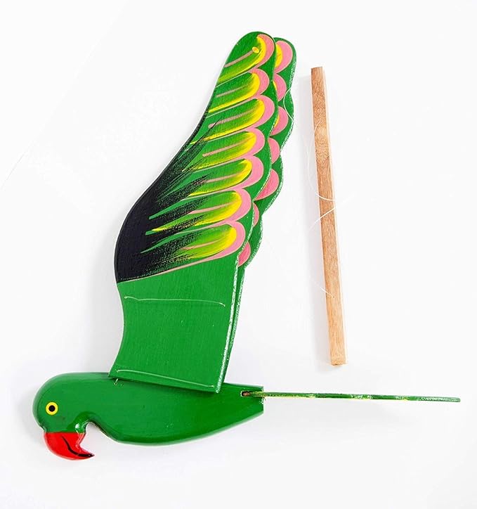 WitnyStore Wooden Flying Bird Mobile 24" Green Parrot Hand Made Painted Wood Flapping Wing Birds Hanging Ceiling Decor Wind Chimes Handcrafted Art Animal Decorative Collectibles Décor Gifts Souvenirs