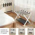 2 Pack Bamboo Luggage Rack for Guest Room, 26.77" Folding Wide Suitcase Stand with Fabric Storage Shelf, Thickened Luggage Stand Holder for Bedroom Hotel, Luggage Rack for Suitcases (2 Pack - White)
