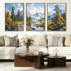 BINCUE Framed Mountain Landscape Wall Art Nature Forest Wall Decor Tree and River Art Print Nature Landscape Artwork Mountain Forest Wall Pictures for Living Room Bedroom Office Farmhouse 16x24 Inches Set of 3 Gift