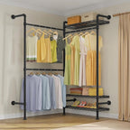 Timate L2 Wall Mounted Clothes Rack Industrial Pipe Clothing Rack for Hanging Clothes, Adjustable Expandable Garment Rack Heavy Duty Closet Organizer, Black Mounted Storage Industrial Closet System