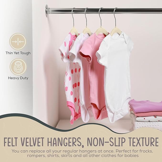 50 Premium Baby Velvet Hangers - 11.8" Non-Slip, Ultra-Slim Space-Saving Children Closet Hangers - 360° Swivel Hook, Strong & Durable Infant & Toddler Clothes Hangers for Wardrobe - Ivory
