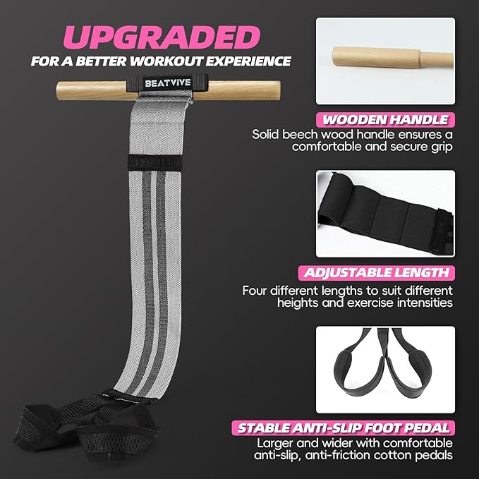 Pedal Resistance Bands with Handles, Upgrade Adjustable Manual Tension Training Pedal, Fabric Resistance Band with Wood Handles, Multifunction Fitness Bands for Abdomen, Waist, Arm, Leg