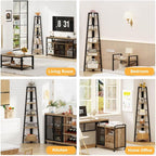 BON AUGURE Corner Ladder Shelf, 5 Tier Metal Wood Corner Bookshelf, Tall Shelving Unit Shelf Plant Stand for Living Room, Home Office, Bathroom (Vintage Oak)
