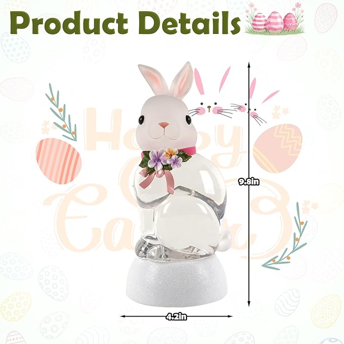 Spring Rabbit Snow Globe Lantern, Rabbit Snowglobe Decor with Swirling Glitter, 6H Timer, USB or Battery Powered, Bunny Decoration for Spring Party Easter Day Decor and Gift (Rabbit)