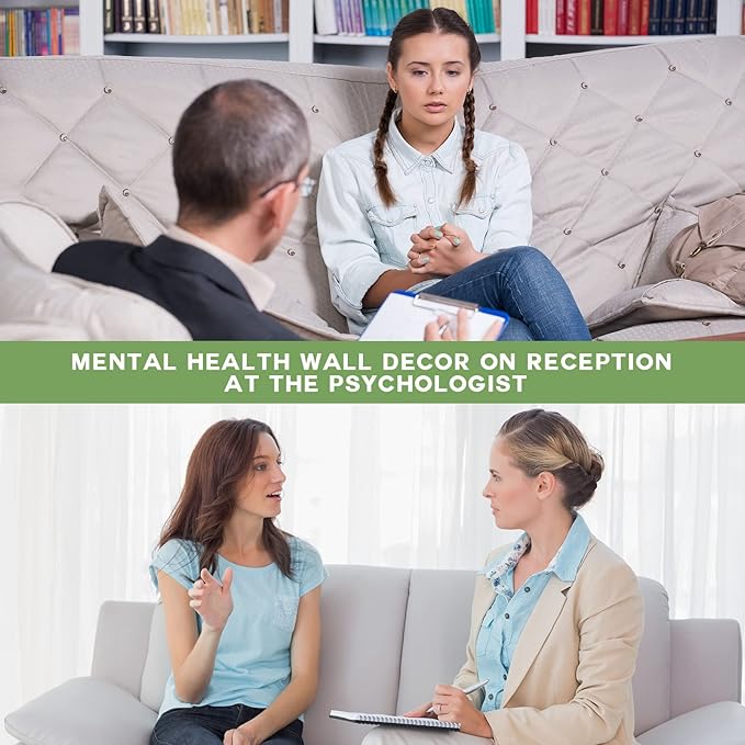 Yookeer Mental Health Reminders Wall Decors Wooden Hanging Art Counseling Room Decor Positive Psychology Affirmations Feelings Pediments for Home Counseling Office(Warm Color,Classic Style)
