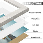 Vittanly 8x10 Picture Frames Set of 9, Shatter Resistant Plexiglass, Display 5x7 Pictures with Mat or 8x10 without Mat, Photo Frames for Wall or Tabletop, Engineered Wood, Vintage Marble White