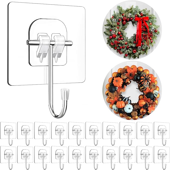 JUUBAOOPN Door Hanger Hook for Wreath, Fall Christmas Wreath Hanger Hold Up to 22 LB, Clear Outdoor Hanger for Home Decoration, Window Wreaths Hangers for Halloween Easter Day Decor