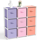 9 Cube Storage Organizer with Shelf Back to School Boxes 11 Inch Toy Storage Bins Closet Organizers Drawers Fabric Dresser for Playroom Books Bedroom Dorm Kitchen (Pink,Purple,Orange)