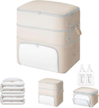 Comforter Storage Bag - 130L Blanket Storage Bags Front-opening Ultra Space Saving Self Compression Organizer, Washable Compression Bags for Storage Comforter Blanket, 1 Pack, Beige