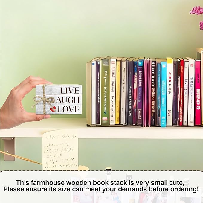 Decorative Books for Home Decor, Wood Book Stack for Table Decor, Live Laugh Love Decor Books for Living Room Bookshelf Office Coffee Bar, Farmhouse Stacked Books Decor (L26)