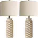 USumkky 24" Modern Ceramic Bedside Lamp Set of 2 for Bedroom Decor Farmhouse Table Lamp for Living Room Office Dorm Cream