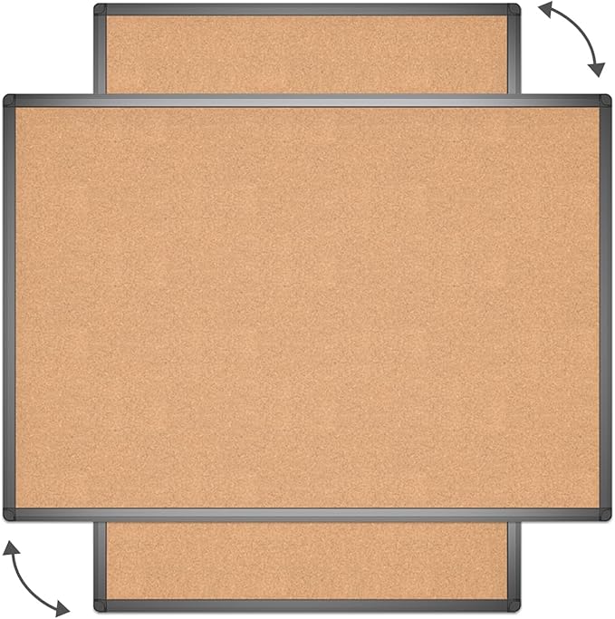 VIZ-PRO Cork Notice Board, 48 X 32 Inches, Cork Bulletin Board with Black Aluminium Frame