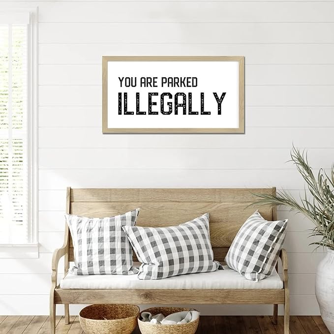 Bible Quotes 12x22in Wooden Wall Art Sign with Positive Saying You Are Parked Illegally Rustic Chic Style Beige Frame Wooden Plaque Birthday Housewarming Gift for Cottage Farmhouse Porch Wall Decor