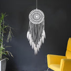 Large White Dream Catcher, Handmade Crochet Macrame Feather Dreamcatcher | Bohemian Wall Hanging Home Decor for Bedroom, Nursery, Living Room & Wedding.