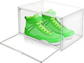 Clear Shoe Boxes Plastic Stackable ‌Shoe Cabinet‌ with Acrylic Magnetic Lids Drop Side Sneaker Display Case for Closet, Entryway, Fits Men's Shoes up to Size 12.5 (14.17''x10.62''x8.07'')