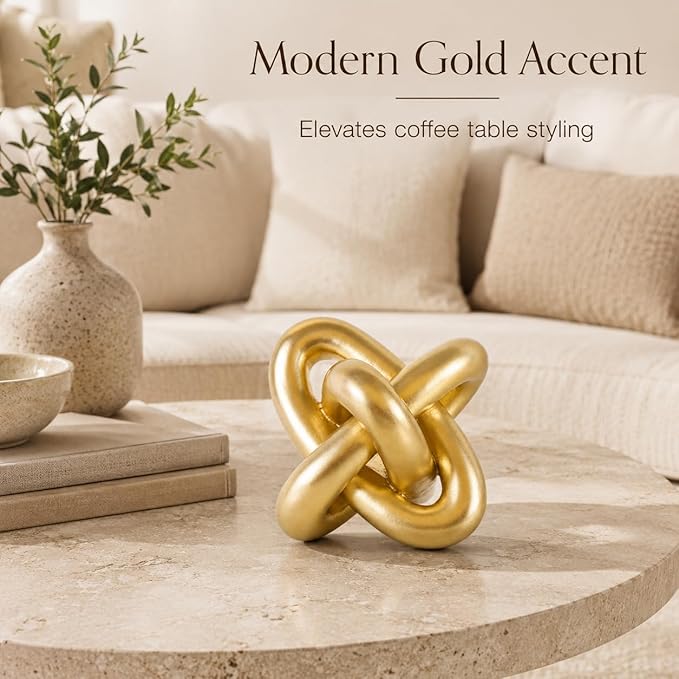 XMGZQ Gold Knot Decor for Coffee Table Book,Chain Link Living Room Decor Item for Bookshelf Entryway Nightstand TV Stand,Minimalist Knot Sculpture for Home Living Room,Centerpiece Table Decorations