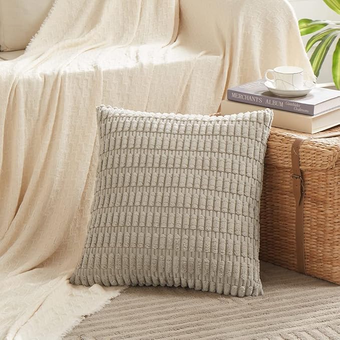 Fancy Homi 4 Packs Decorative Throw Pillow Covers for Living Room Couch Bed, Modern Farmhouse Boho Home Décor Accent Cushion Case, 24" x 24", Taupe