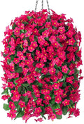 Artificial Fake Hanging Flowers Plants Baskets for Outdoor Outside Porch Decoration, Faux Silk Hotpink Realistic UV Resistant Orchid Long Vines in Planter for Spring Summer Home Patio Balcony