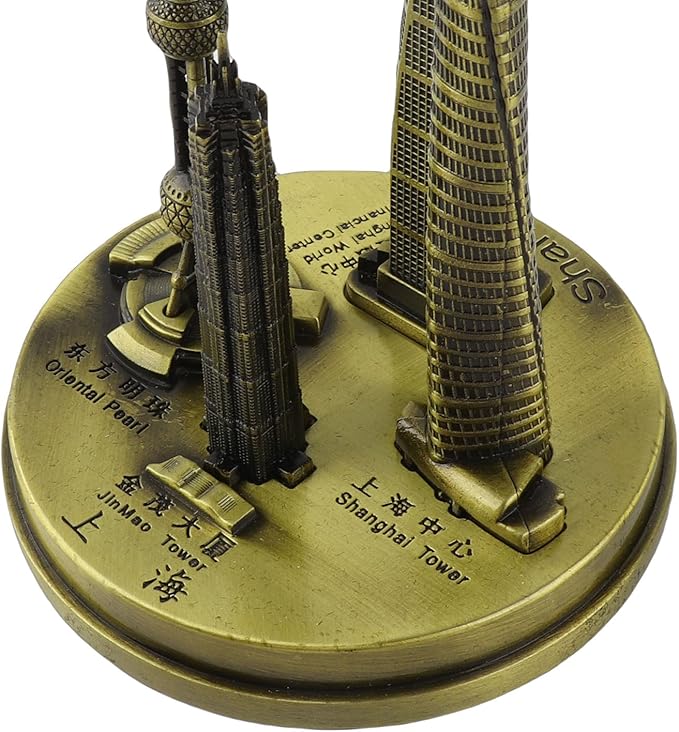 Shanghai Building Collection Model Set, Oriental Pearl Tower and Jin Mao Financial Center Souvenir, Electroplated Bronze Gold Metal Architecture Miniatures for Office Home Decor (Bronze-Small)