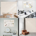 Large Cork Board Strips for Wall, 36" x 24" Bulletin Board, 6 Pack Fabric Wall Tiles with Pushpins, Adhesive Cork Board for Office, Sound Absorbing Bulletin Board Set for Home Music Class, Warm White