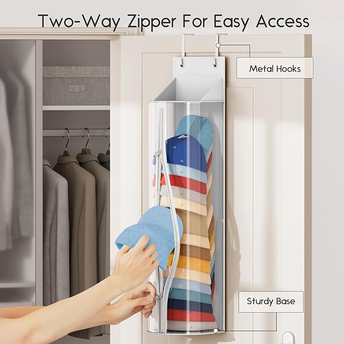 Hat Rack for Door and Closet – Large Capacity Hanging Hat Rack Organizer Holds 30-35 Caps, Over the Door Hat Storage Organizer for Bedroom, Entrance or Dorm, 1 Pack, White