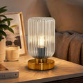 Touch Table Lamp for Nightstand - Small Bedside Lamps for Night Stands Bedroom Living Room, Dimmable Rechargeable Desk Lamp Battery Operated with Clear Glass Shade, Bulb Included