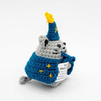 Handcrafted Crochet Witch Doll, Small 2.5x1.5x4 Inch Decorative Plush Figure, Yarn Material, Magical Theme, Inspirational Signs, for Ages 13+ (Cat Wizard)