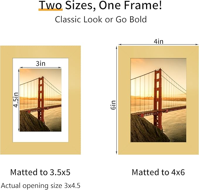 4x6 Picture Frame 3 Pack - Gold Poster Frame Display Pictures 3.5x5 with Mat or 4 x 6 Without Mat for Wall Hanging Horizontal and Vertical