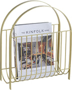 MyGift Deluxe Mid Century Brass Tone Metal Wire Magazine Holder Rack, Table or Floor Display Newspaper Stand Storage Sling for Magazines and Vinyl Record Albums