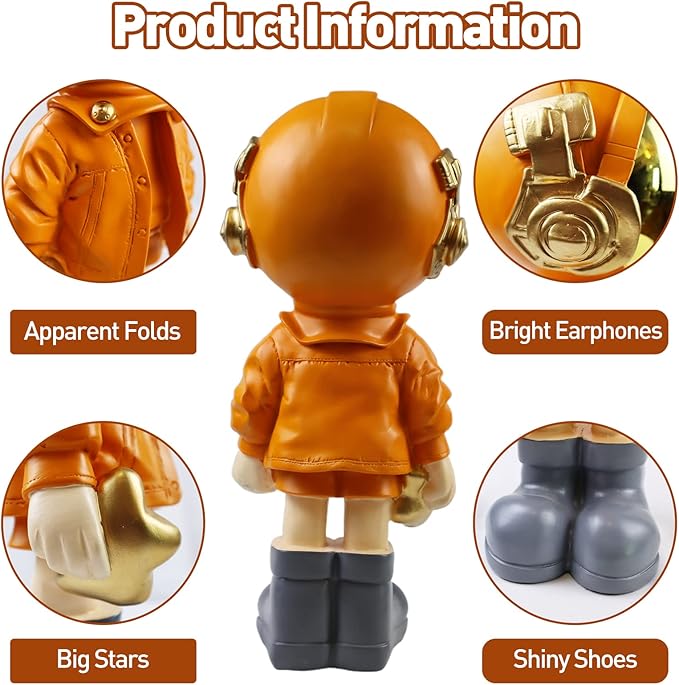 Dosker Astronaut Statues Spaceman Sculpture Polyresin Arts Gifts Orange Figurine Ornament Room Decor for Men,Home and Crafts Desktop Accessories Tabletop Decoration, Living Room, Office, Bookshelf