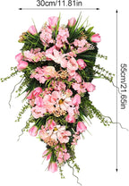 21.65In Spring Teardrop Swag, Artificial Floral Swag with Green Leaves, Easter Teardrop Wreath Front Door Swag, Decorative Teardrop Garland for Front Door Porch Wall (A)