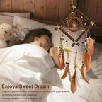 Dream Catcher Native American Boho Dreamcatcher Rattan Wood Wall Decor, Handmade Natural Dream Catchers with Healing Crystal Stone Feathers Ornament Indian Decor for Bedroom Living Room