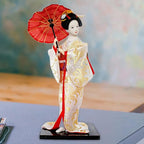 12inch Japanese Geisha Ethnic Japanese Geisha Dolls Oriental Ancient Kabuki Girl Statue Kimono Dolls for Tabletop Home Decor, White and Gold