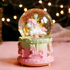 Snow Globes,Pink Unicorn Music Snowglobes with LED Lights and Automatic Snowfall,Music Box Gifts for Girl,Home Decor Glass Ball for Kids Room Birthday for 5-18 Year Old Girl (4.7x3.2IN