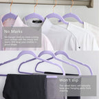 MIZGI Premium Velvet Hangers (50 Pack) Heavy Duty - Non Slip Felt Hangers - Velvet Suit Hanger Light Purple - Rose Gold Hooks,Space Saving Clothes Hanger