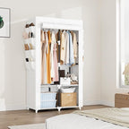 Portable Closet for Hanging Clothes, Portable Wardrobe Closet with Cover, 4 Storage Shelves, 2 Hanging Rods and 8 Side Pockets, Easy Assembly and Sturdy Free Standing Closet for Bedroom, White