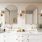 DUMOS Gold Metal Arch Vanity Rounded Rectangle Bathroom Mirrors for Over Sink Wall, 27x38 Inch Large Matte Mirror, Modern Decorative for Restroom, Farmhouse