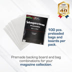 BCW Magazine Bags and Boards – (100 Pack) | Premade Resealable Magazine Protectors | Standard Size 8 ¾" x 11 ⅛" | Magazine Sleeves and Boards Pre-Loaded for Storage and Display