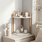 3-Tier Expandable Bamboo Corner Shelf - Dish/Plate Organizer for Cabinet, Kitchen Counter Shelf & Small Kitchen Shelf, Adjustable (11.4" H-White, 2-Tier)