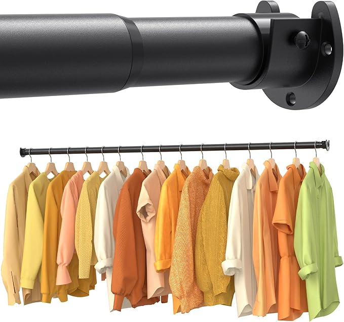 Closet Rods for Hanging Clothes, 17-26 Inch No-Cut Stepless Adjustable Closet Rod, 1.3 Inch Heavy Duty Metal Hanging Rod with Brackets for Closet, Laundry Room, RV, Wardrobes