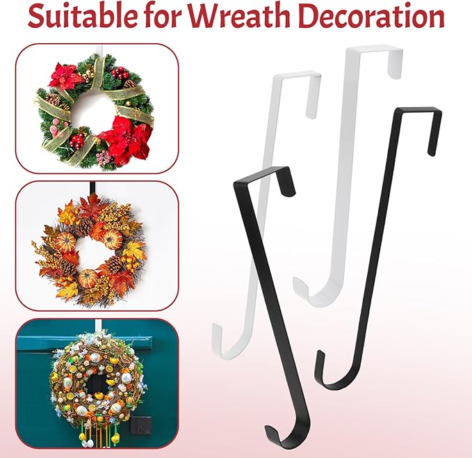 12 in Wreath Hanger for Front Door 2 Pack White Wreath Hangers Over The Door Wreaths Hanger Hook Christmas Wreaths Hook Decorative Halloween Easter Hangers Sturdy Home Hanging Wide
