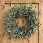 Jobflower 24 Inch Lavender Wreath for Front Door - Artificial Spring Wreath with Realistic Blue Berries - Lifelike Farmhouse Wall Decor for All Seasons