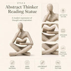 Bookshelf Decor Thinker Statue, Sand Abstract Reading Figurine Style A, Resin Decorative Bookend for Coffee Table, Shelf, Home Office, Library, Gift for Book Lovers