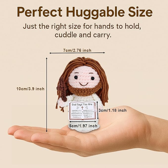 Crochet Jesus Doll with Blessing Card - Religious Gift for First Communion, Baptism, Confirmation,Easter Basket Stuffers for Girls, Boys, and Teens - Christian Gift for Young Believers, Godchildren