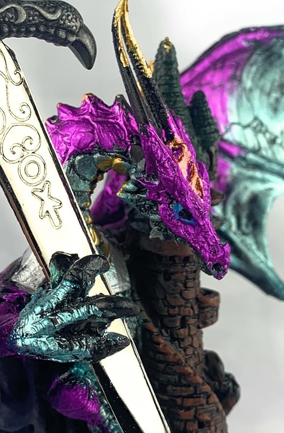 Ain't it Nice Dragon Statue Purple with Medieval Dragon Sword and Crystal Ball Protecting A Castle Collectible Dragon Figurine Fantasy Medieval Dragon Décor, 4.5(L) 2(W) 6.5(H) inches, 71980
