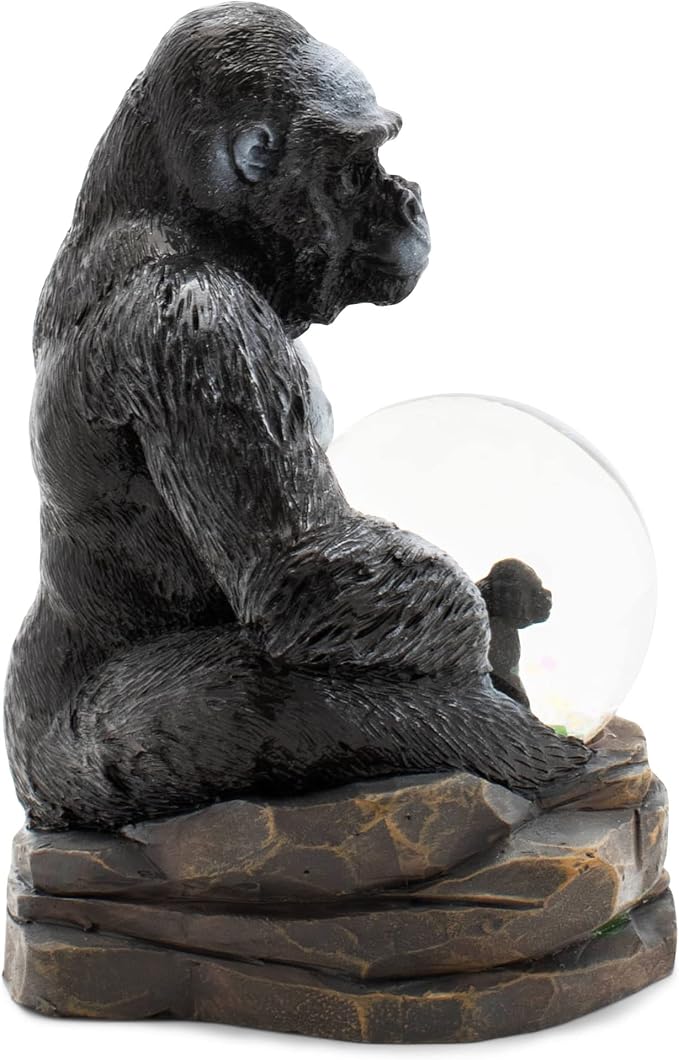 Elanze Designs Gorilla Mother and Baby Miniature 45MM Sturdy Polyresin Magical Whimsical Tabletop Dresser Nightstand Glitter Water Snow Globe Figurine Decoration