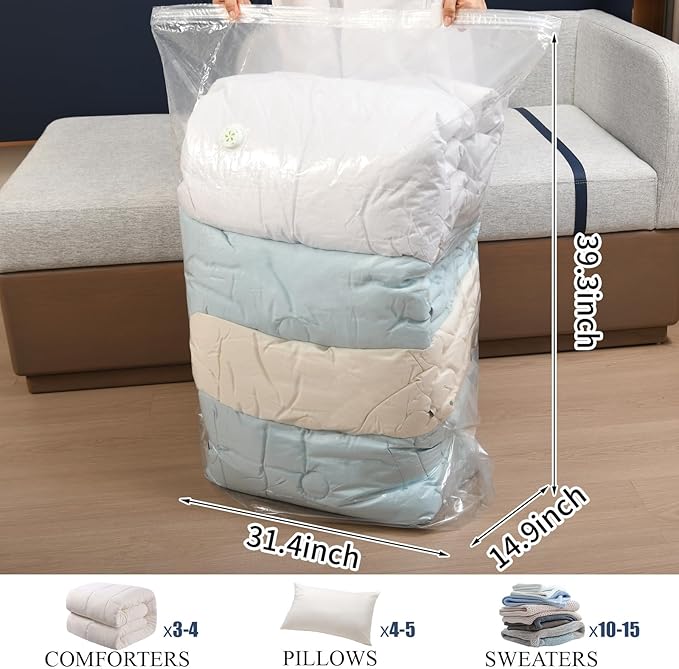 10 PACK Cube Vacuum Storage Bags,Jumbo Cube (31.4 * 39.3 * 14.9 Inch),Electric Pump， Extra Large Vacuum Seal Bags for Clothing, Comforters, Blankets, Bedding, Closet Organization Space Saving