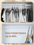 HOUSE DAY Space Saving Hangers, Black, 8 Pack, Collapsible Closet Organizer, Smart Hangers Plastic, Space Saver Hangers with 5 Holes, Sturdy Closet Organizers and Storage