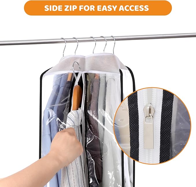 4 Pack Clear Garment Bags with Side Zipper, 60" Clothes Covers with 10" Gusset, Transparent Hanging Suit & Coat Covers for Closet Storage, Jackets, Dresses, Windbreakers
